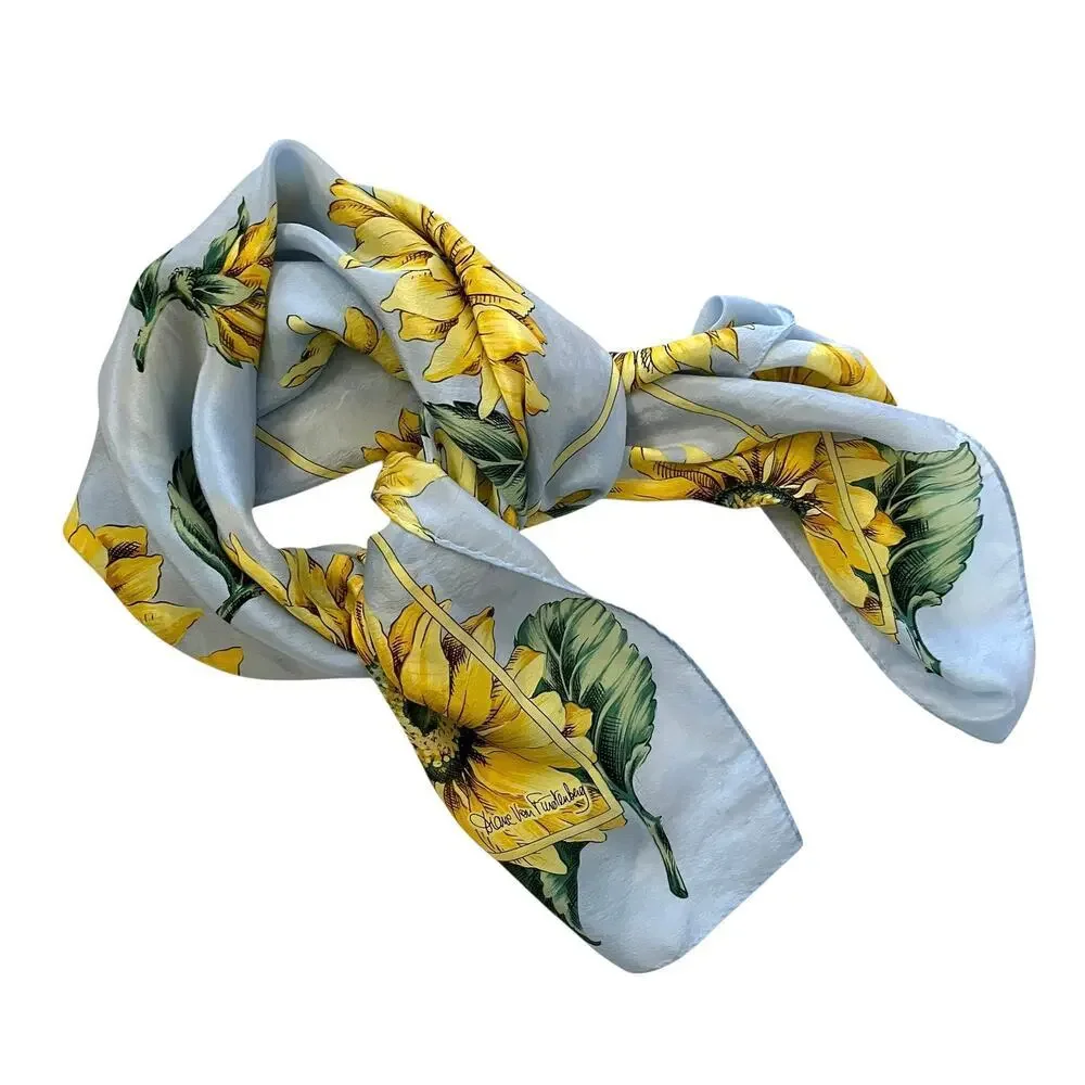 Vintage Diane Von Furstenberg Sunflower DVF Signed Lightweight Silk Square Scarf